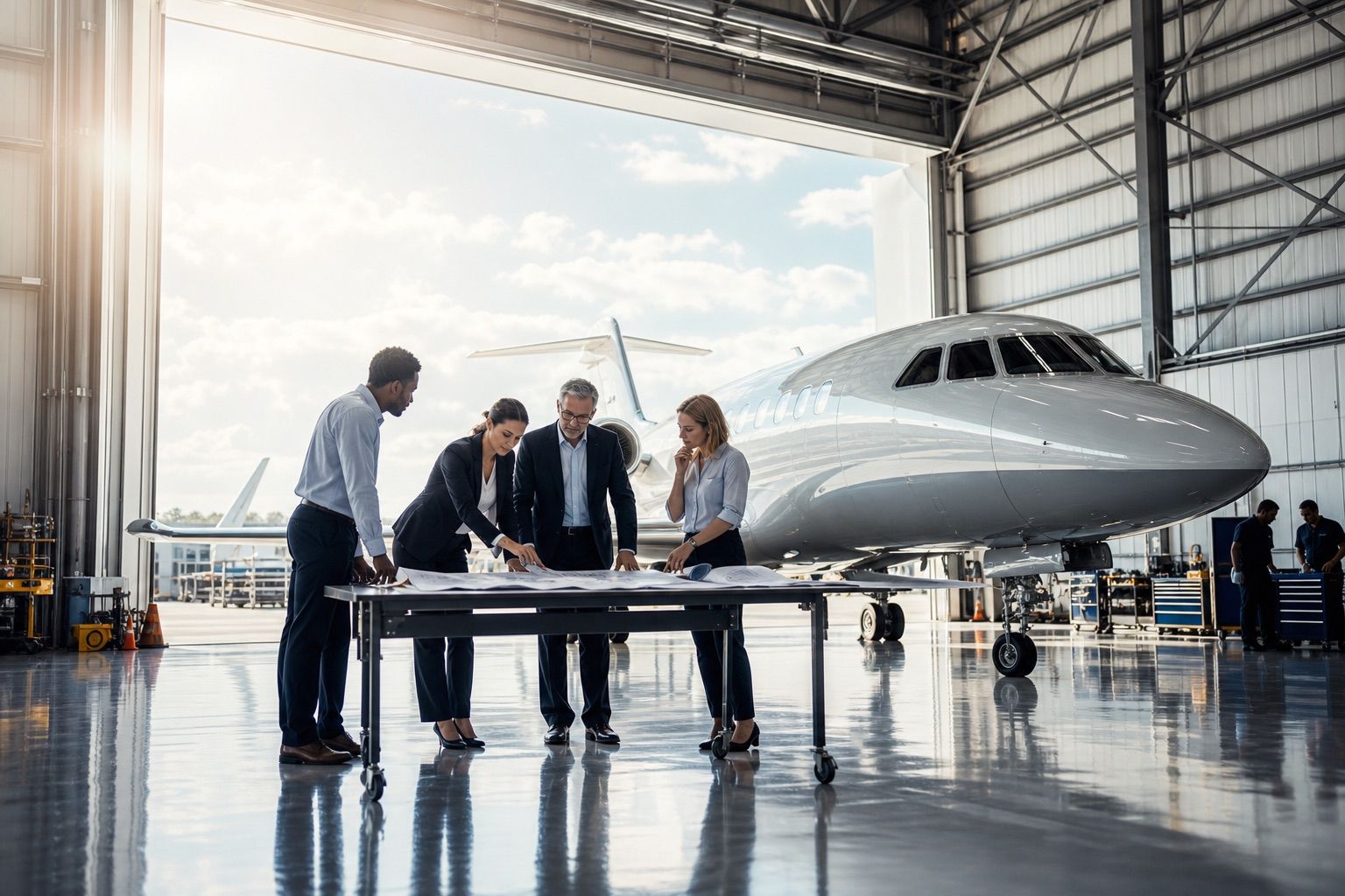 Aircraft hangar doors opening